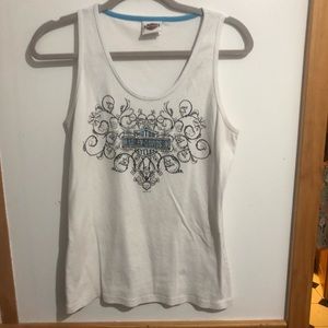 Harley Davidson Woman’s White Bling Logo Tank Top with no crystals missing